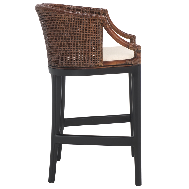 Safavieh Brando Solid Wood and Cotton Counter Stool in Brown/Black/White