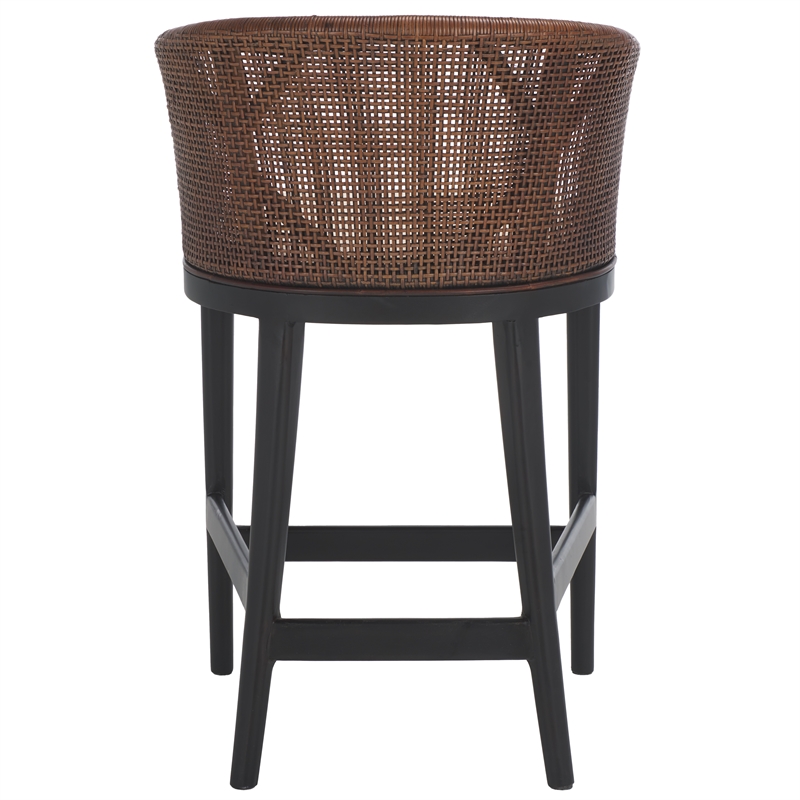 Safavieh Brando Solid Wood and Cotton Counter Stool in Brown/Black/White