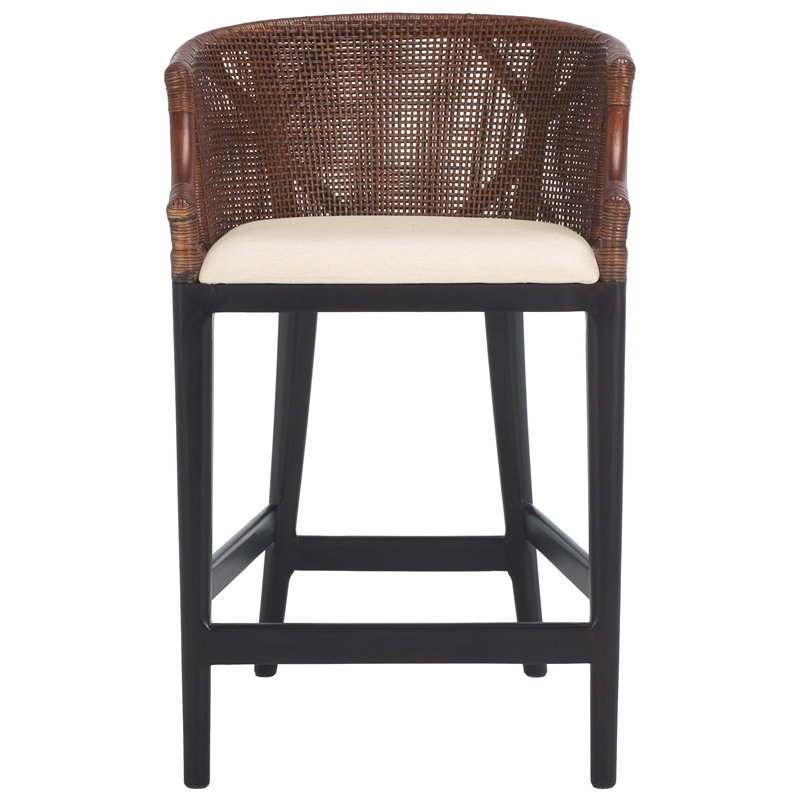 Safavieh Brando Solid Wood and Cotton Counter Stool in Brown/Black/White
