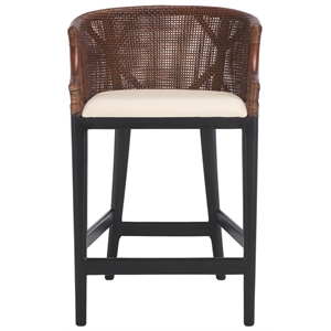 Safavieh Brando Solid Wood and Cotton Counter Stool in Brown/Black/White