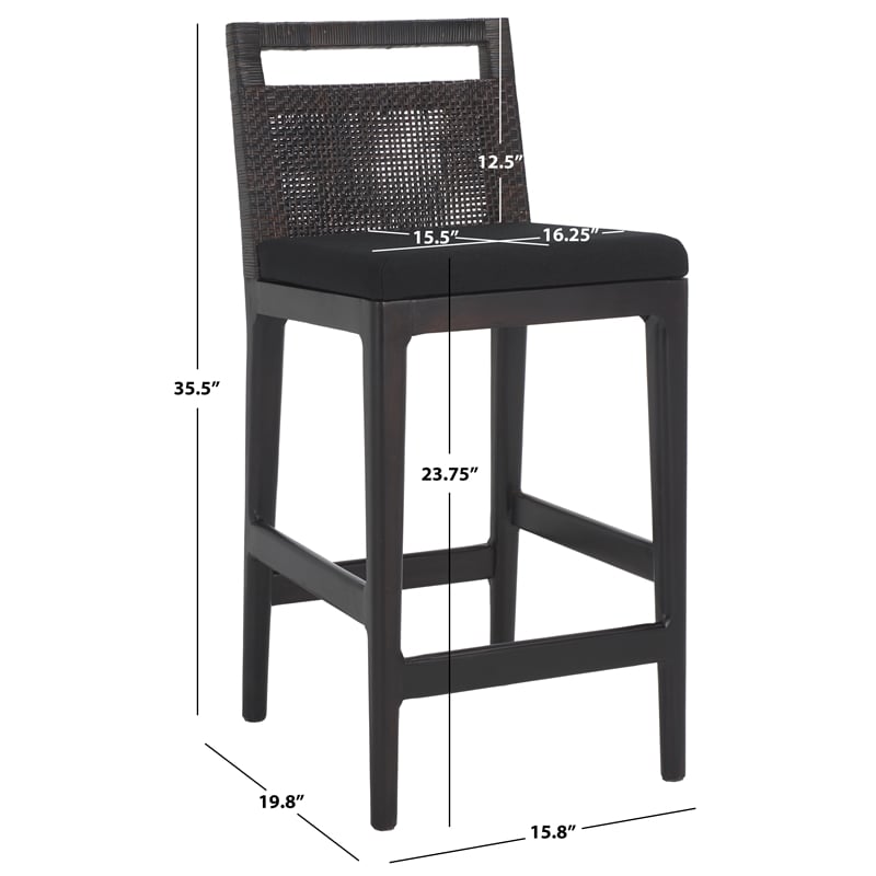 Safavieh Darin Solid Wood and Cotton Counter Stool in  Brown / Black