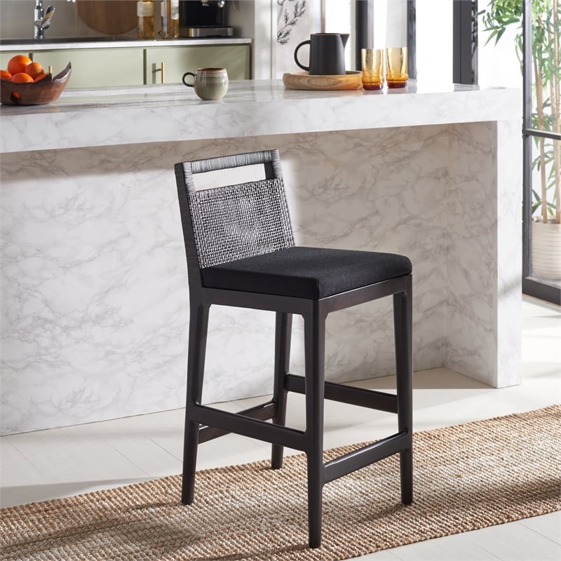 Safavieh Darin Solid Wood and Cotton Counter Stool in  Brown / Black