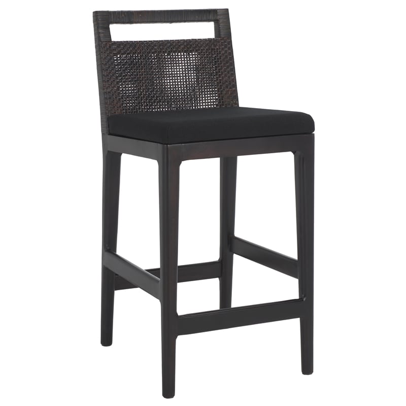 Safavieh Darin Solid Wood and Cotton Counter Stool in  Brown / Black