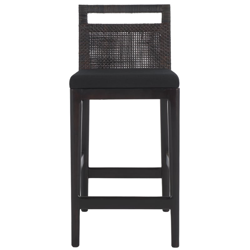 Safavieh Darin Solid Wood and Cotton Counter Stool in  Brown / Black