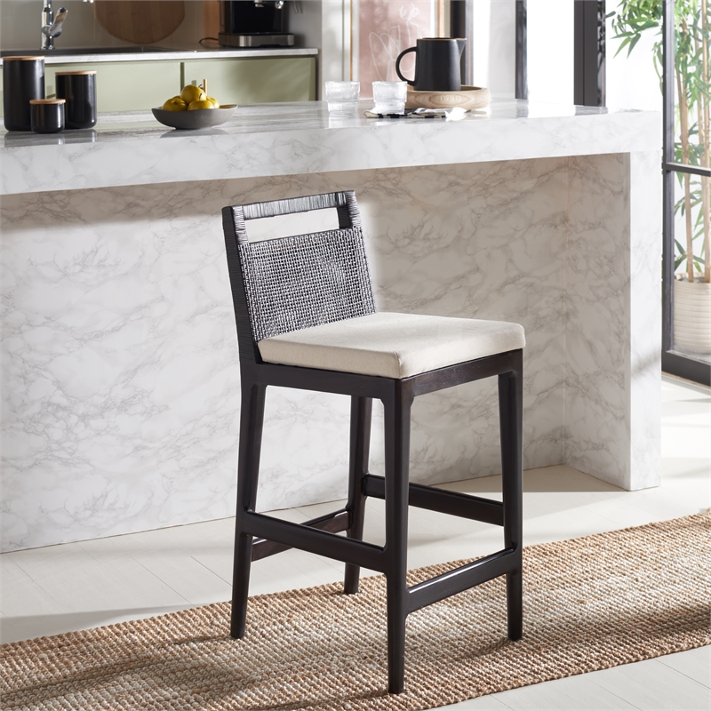 Safavieh Darin Solid Wood and Cotton Counter Stool in Brown / White