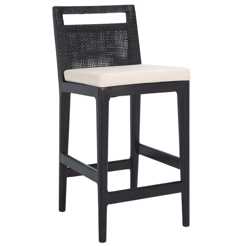 Safavieh Darin Solid Wood and Cotton Counter Stool in Brown / White