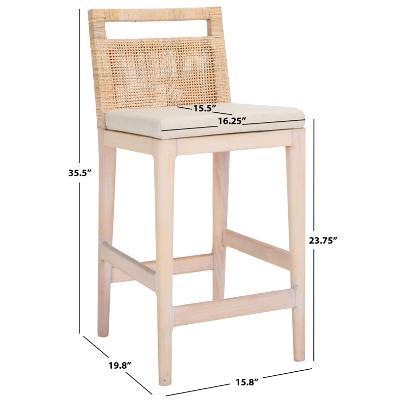 Safavieh Darin  Solid Wood and Cotton  Counter Stool in Natural / White