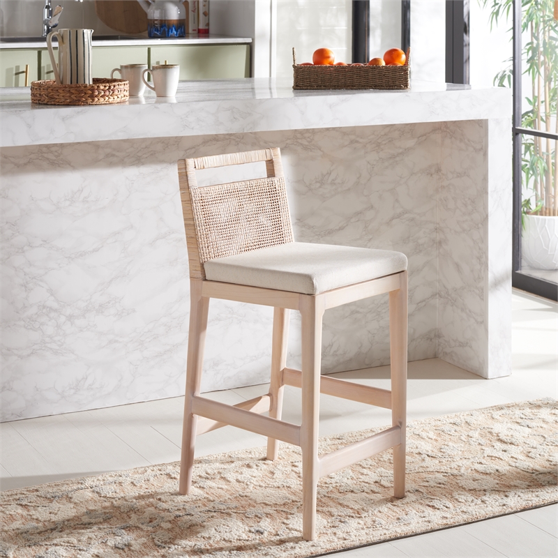 Safavieh Darin  Solid Wood and Cotton  Counter Stool in Natural / White