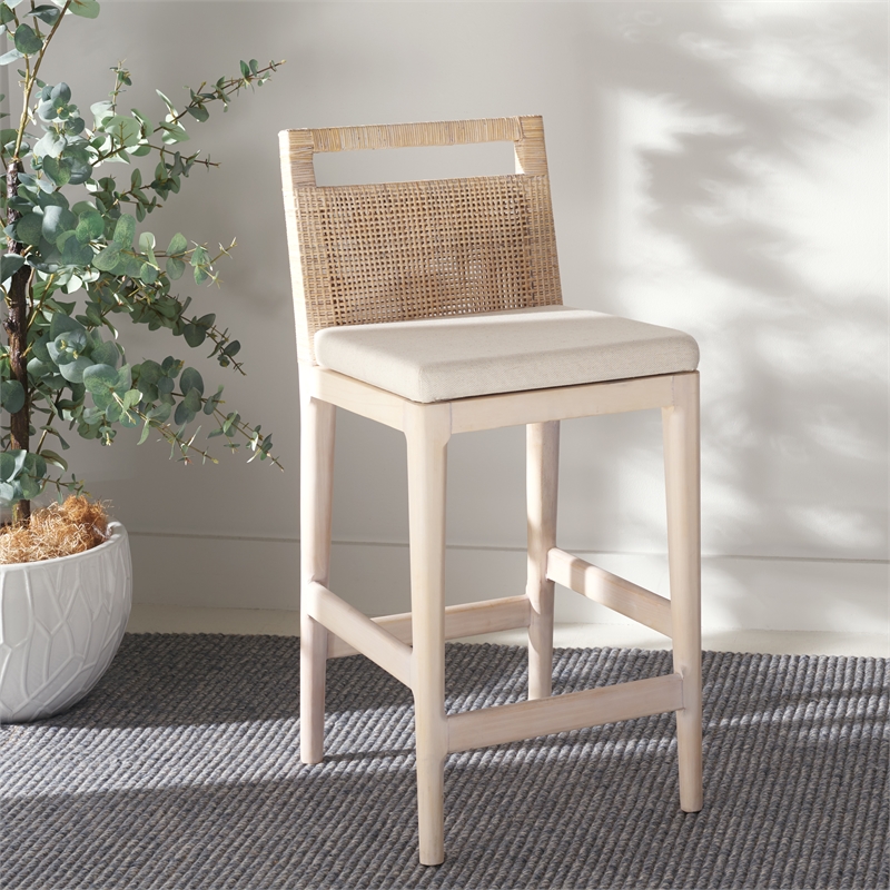 Safavieh Darin  Solid Wood and Cotton  Counter Stool in Natural / White