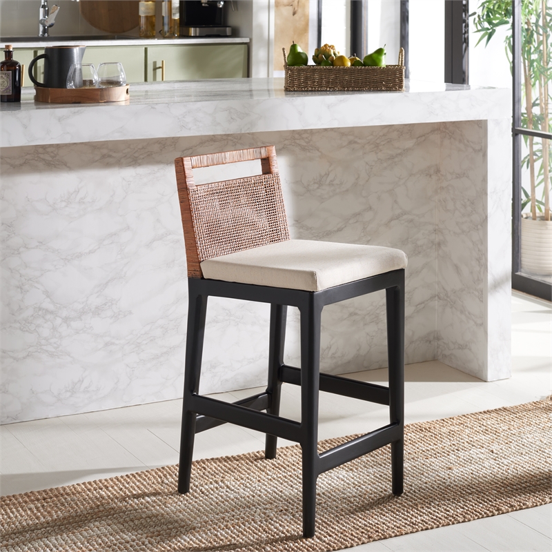 Safavieh Darin  Solid Wood and Cotton Counter Stool in Brown / White