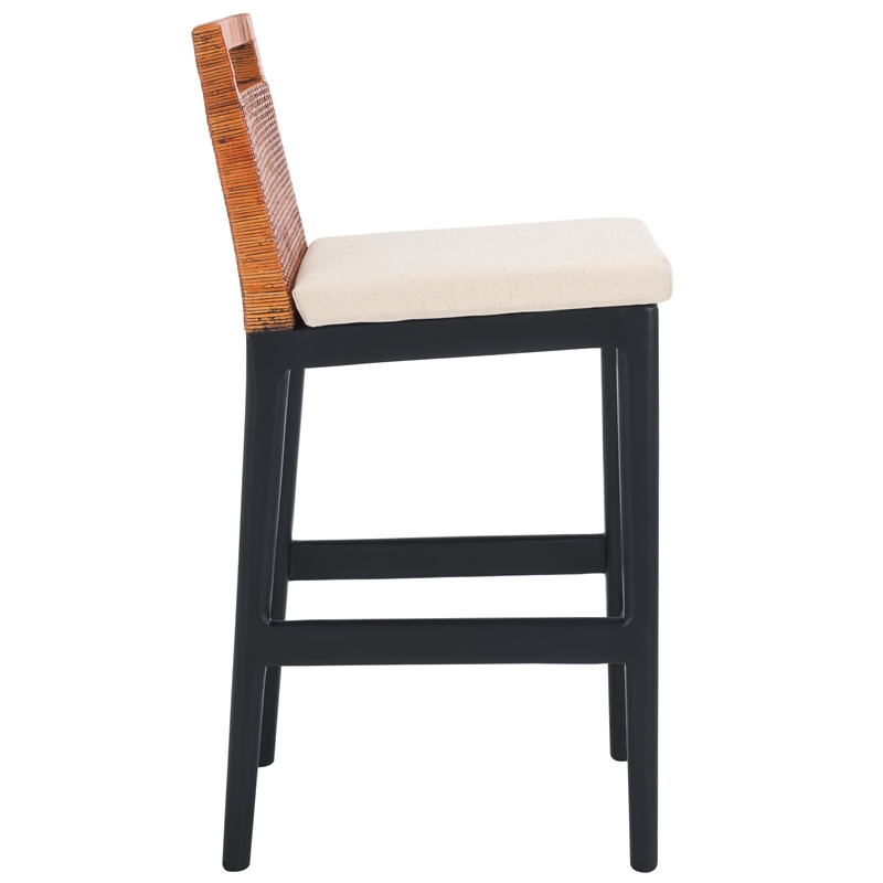 Safavieh Darin  Solid Wood and Cotton Counter Stool in Brown / White