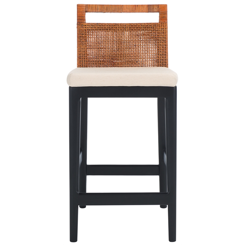 Safavieh Darin  Solid Wood and Cotton Counter Stool in Brown / White