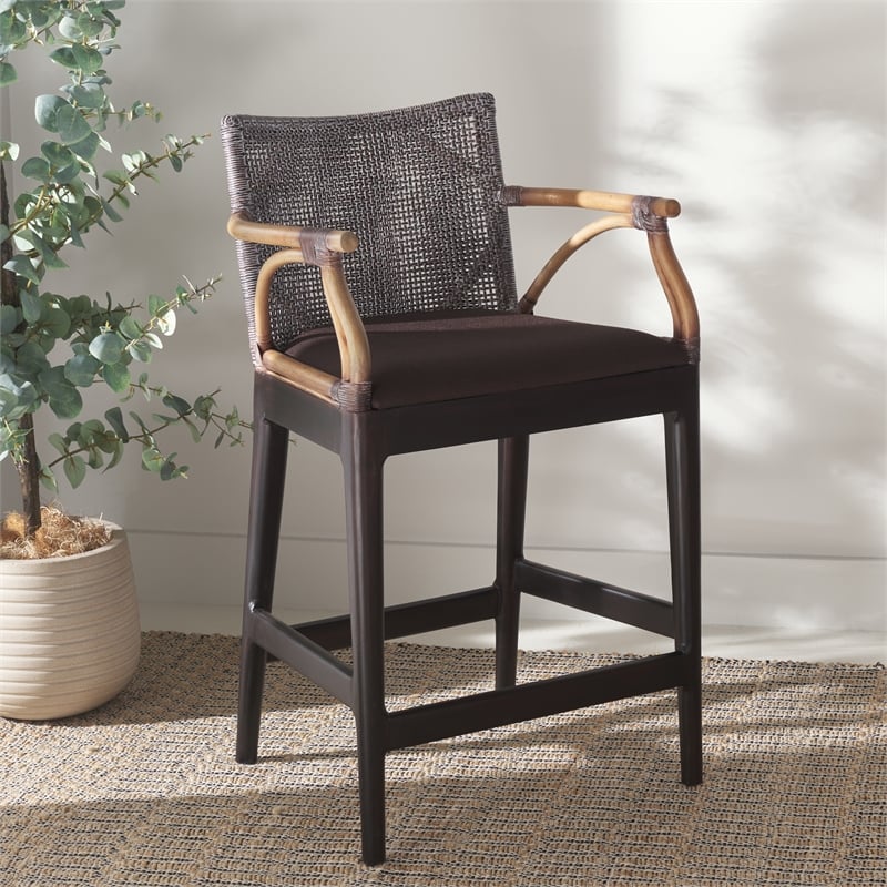 Safavieh Gianni Mahogany and Iron Counter Stool in Brown / Brown