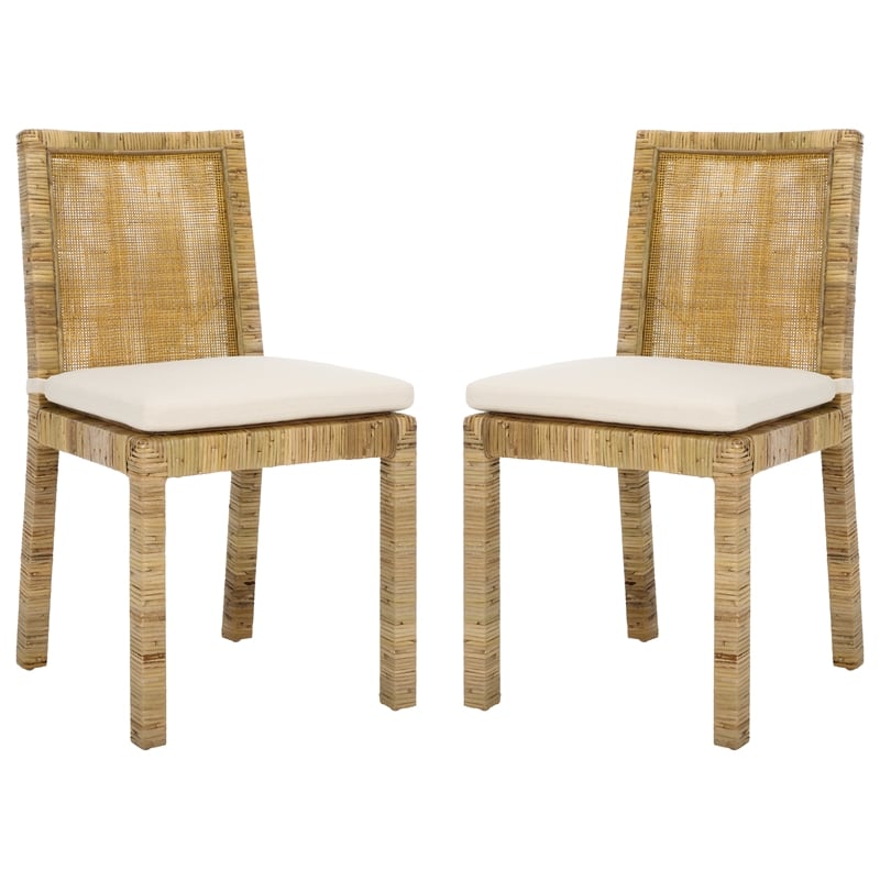 Safavieh Tojo Cane Wood and Rattan Dining Chair in White / Gray