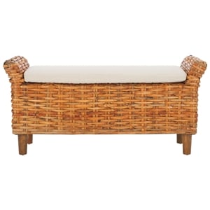 Safavieh Palermo Wood and Rattan Bench in White / Natural