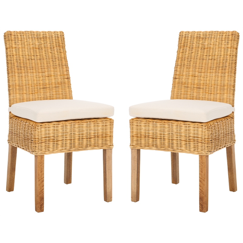 Safavieh Sanibel Wood and Rattan Side Chair in White / Natural