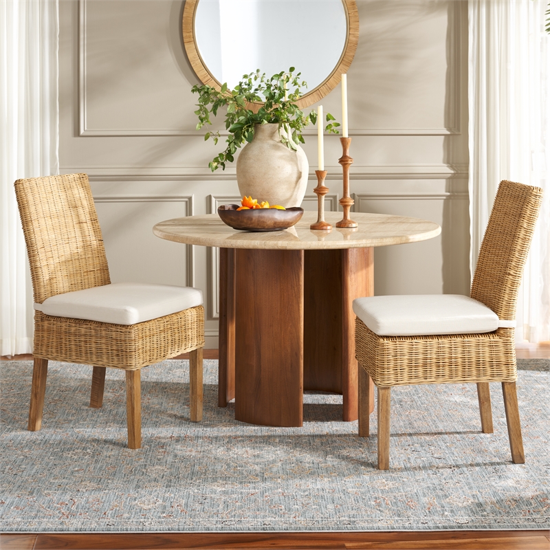 Safavieh Sanibel Wood and Rattan Side Chair in White / Natural