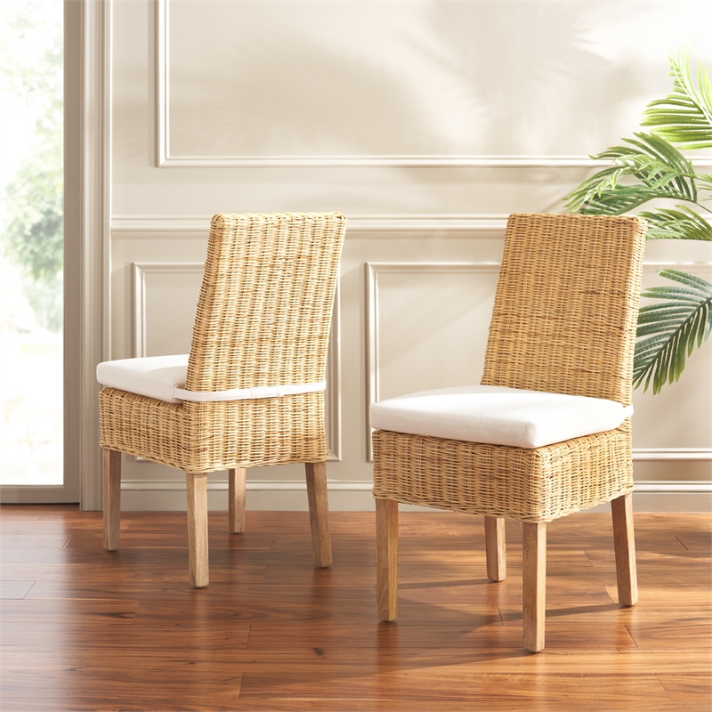 Safavieh Sanibel Wood and Rattan Side Chair in White / Natural