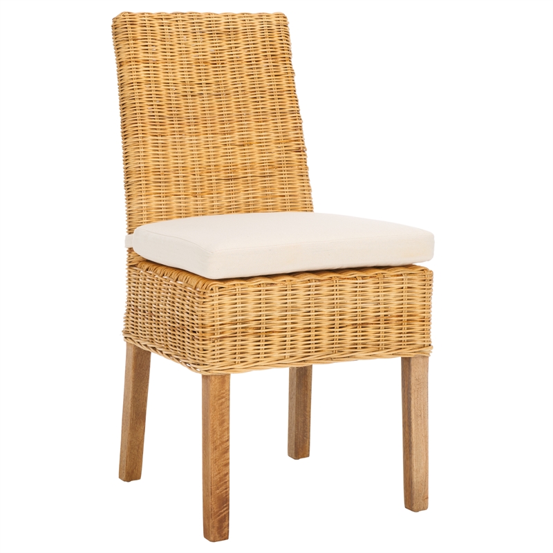 Safavieh Sanibel Wood and Rattan Side Chair in White / Natural