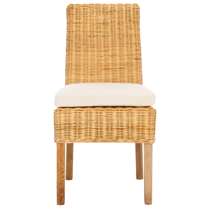 Safavieh Sanibel Wood and Rattan Side Chair in White / Natural
