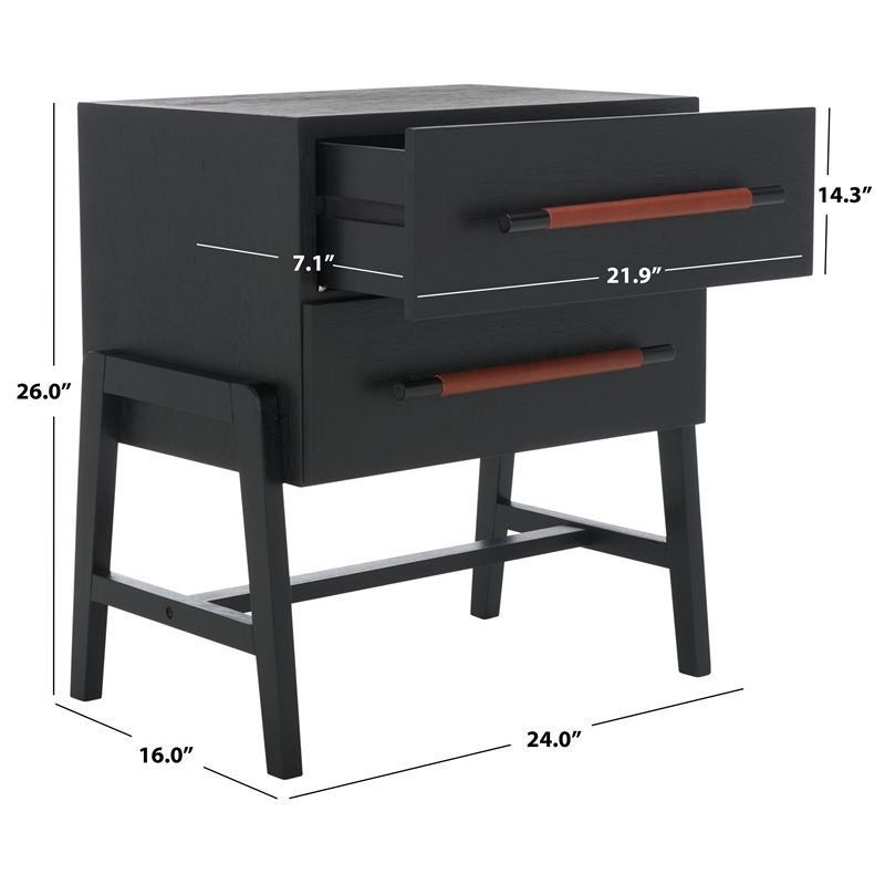 Safavieh Tiona Wood and Steel Nightstand in Black / Brown