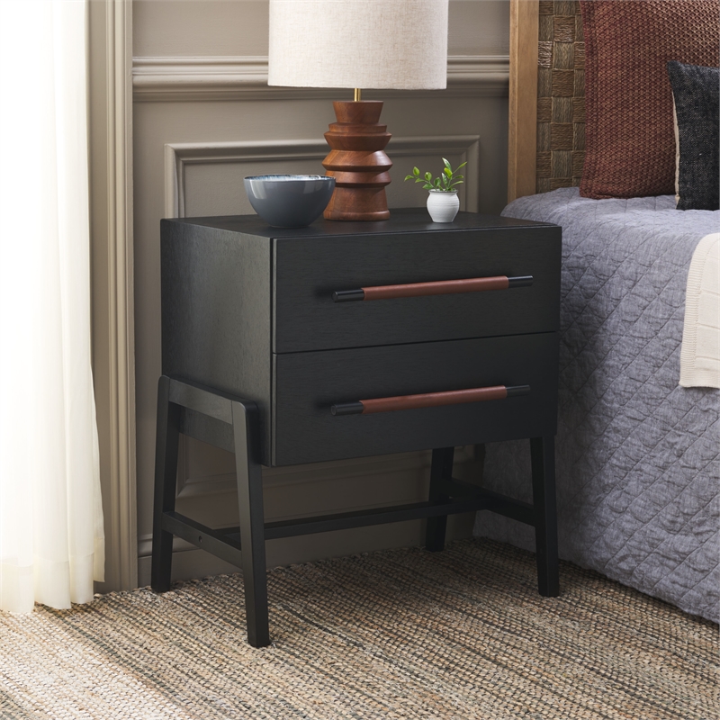 Safavieh Tiona Wood and Steel Nightstand in Black / Brown
