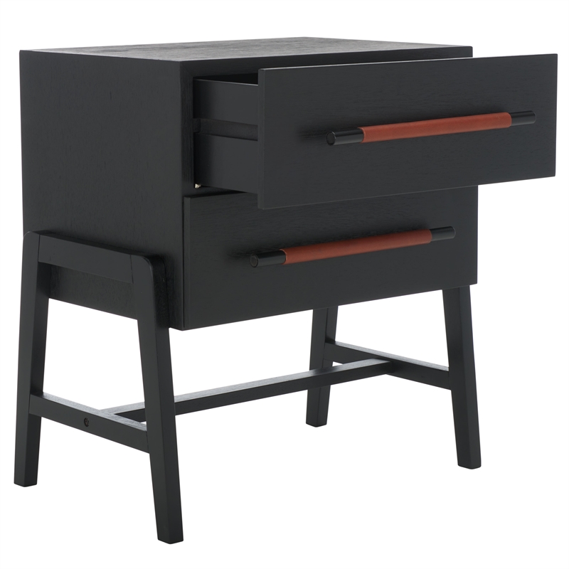 Safavieh Tiona Wood and Steel Nightstand in Black / Brown