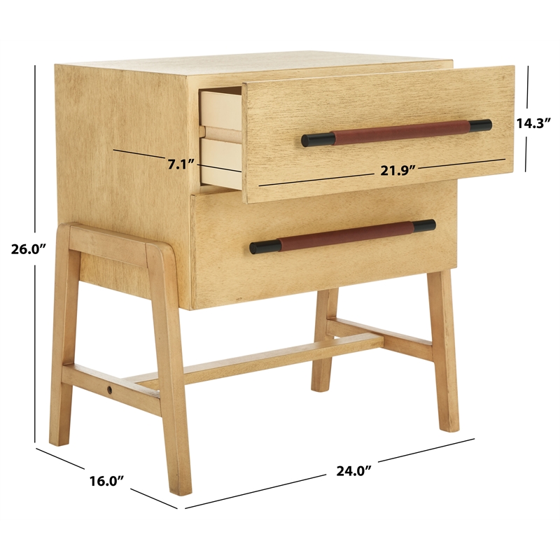 Safavieh Tiona Wood and Steel  Nightstand in Natural / Brown