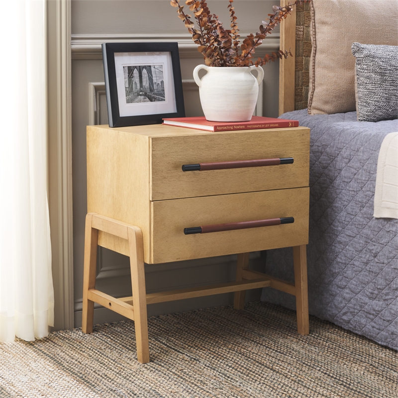 Safavieh Tiona Wood and Steel  Nightstand in Natural / Brown