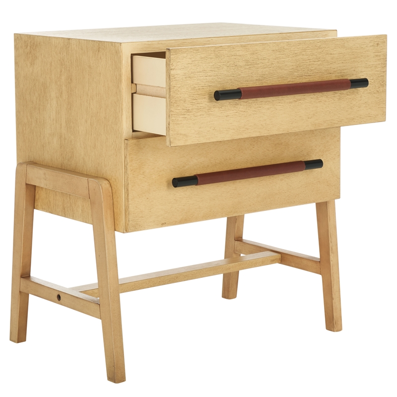 Safavieh Tiona Wood and Steel  Nightstand in Natural / Brown