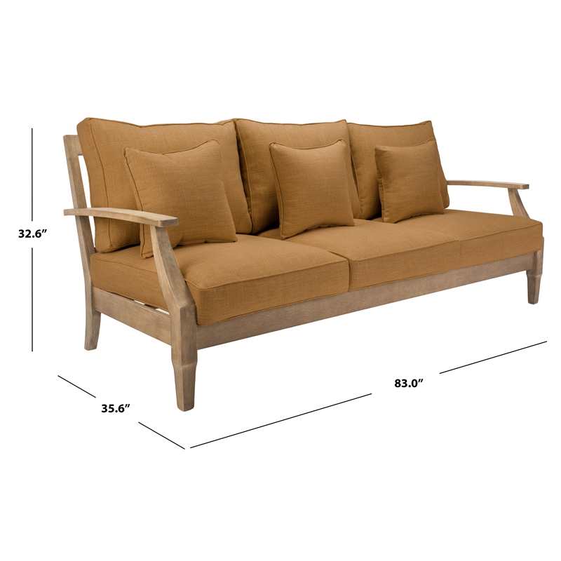 Safavieh Martinique Wood Outdoor Sofa in Natural / Brown