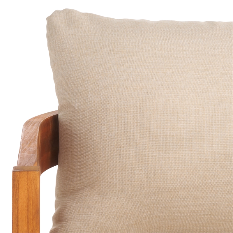 Safavieh Owen Teak Wood  and Polyester Sofa in Natural / Taupe