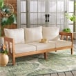 Safavieh Owen Teak Wood  and Polyester Sofa in Natural / Taupe