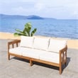 Safavieh Owen Teak Wood  and Polyester Sofa in Natural / Taupe