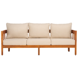 Safavieh Owen Teak Wood  and Polyester Sofa in Natural / Taupe
