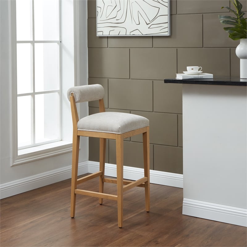 Safavieh Oaklie Wood Barstool in Taupe / Natural