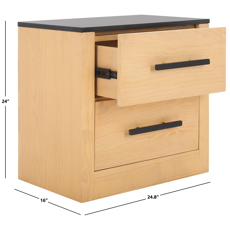 Safavieh Abbianna Wood and Steel Nightstand in Natural / Black