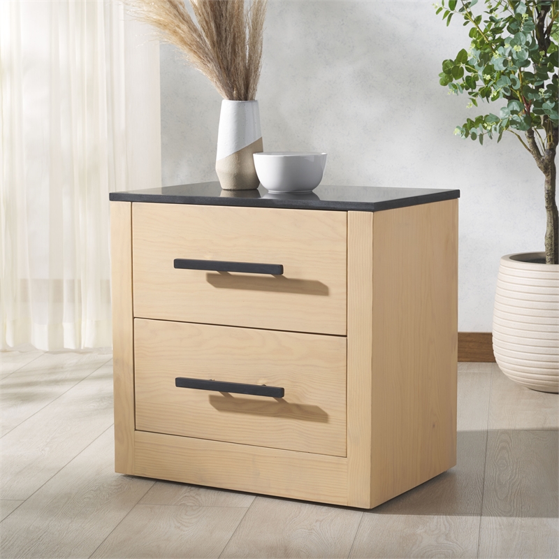 Safavieh Abbianna Wood and Steel Nightstand in Natural / Black