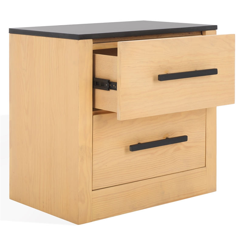 Safavieh Abbianna Wood and Steel Nightstand in Natural / Black