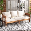 Safavieh Theo  Teak Wood and  Polyester Sofa in Natural / Taupe