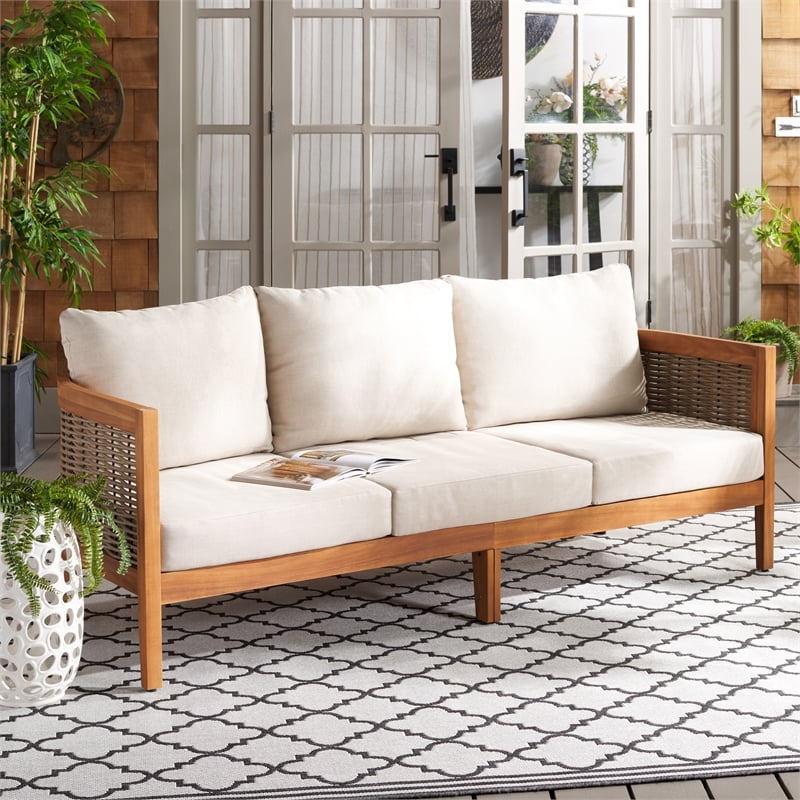 Safavieh Amanda Rattan and  Polyester Sofa in Natural / Taupe