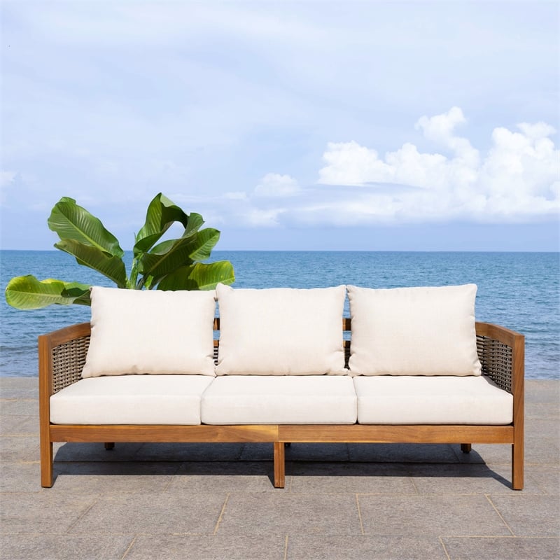 Safavieh Amanda Rattan and  Polyester Sofa in Natural / Taupe