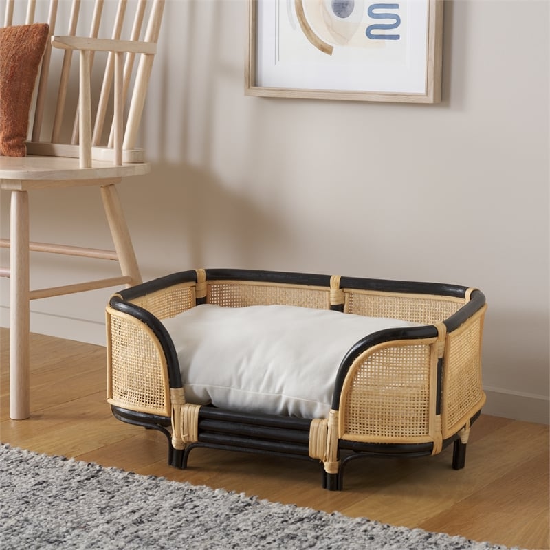 Safavieh Timo Rattan and Cotton Pet Accessories in Beige /  Black
