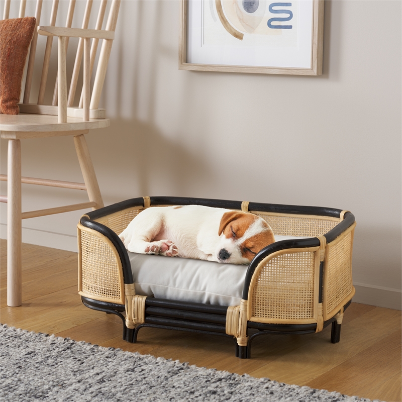 Safavieh Timo Rattan and Cotton Pet Accessories in Beige /  Black