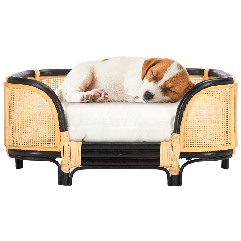 Safavieh Timo Rattan and Cotton Pet Accessories in Beige /  Black