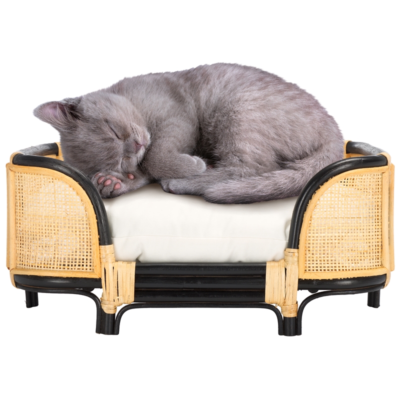 Safavieh Timo Rattan and Cotton Pet Accessories in Beige /  Black