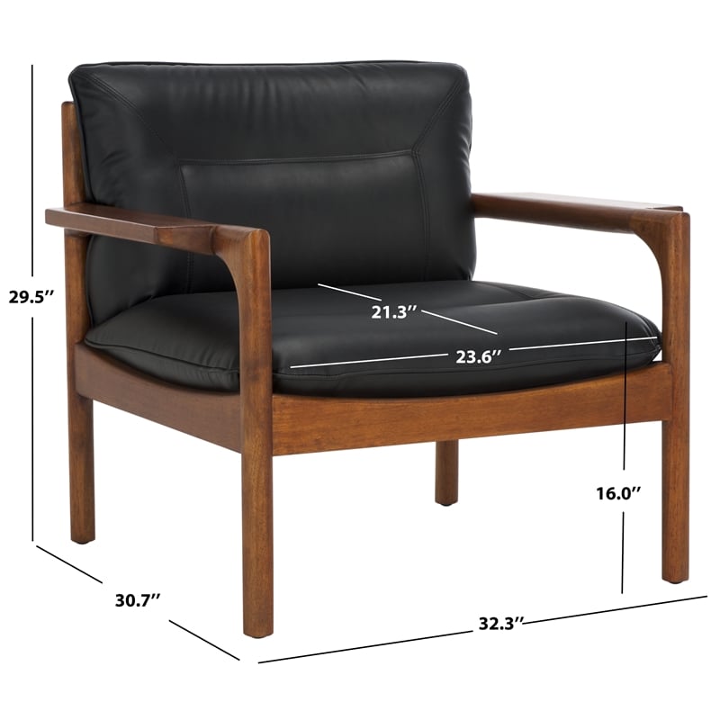 Safavieh Phylis Oak Wood  and Leather Accent Chair in Black / Brown