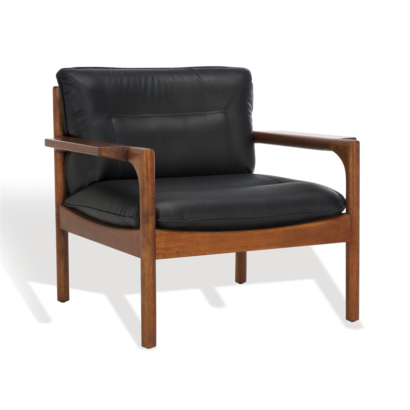 Safavieh Phylis Oak Wood  and Leather Accent Chair in Black / Brown