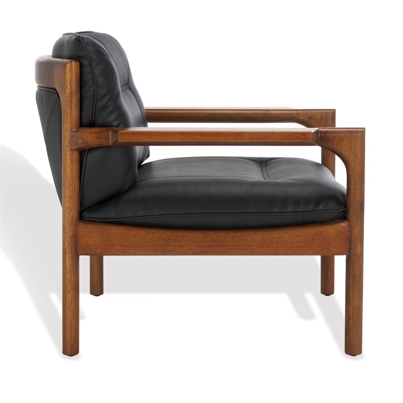 Safavieh Phylis Oak Wood  and Leather Accent Chair in Black / Brown