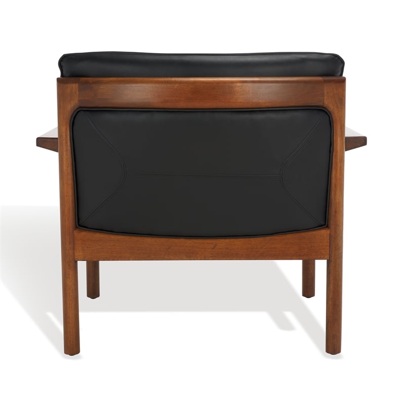 Safavieh Phylis Oak Wood  and Leather Accent Chair in Black / Brown